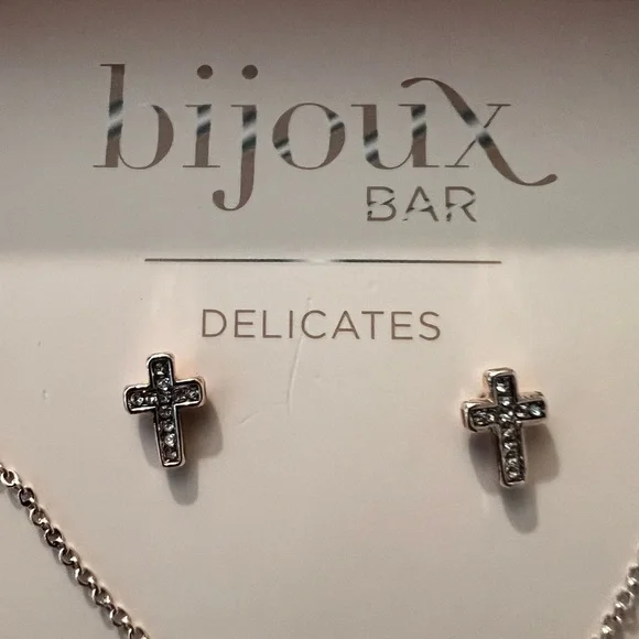 Bisjoux Silver Cross Necklace and Earring Set - Picture 3 of 6